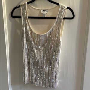 LOFT Sparkling White Sequin Tank Top